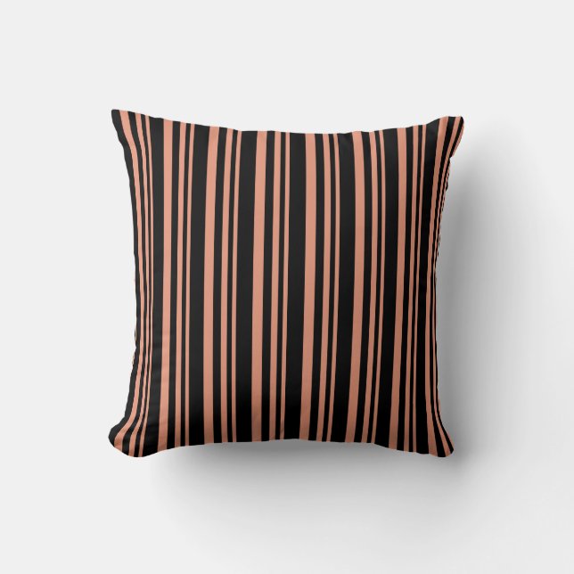 Dark Salmon & Black Lined Pattern Throw Pillow (Front)