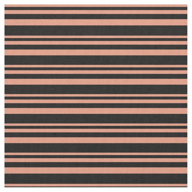 Dark Salmon & Black Pattern of Stripes Fabric (Close Up)