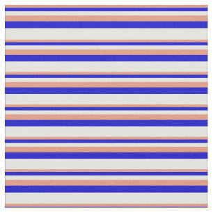 Dark Salmon, Blue, and White Colored Stripes Fabric