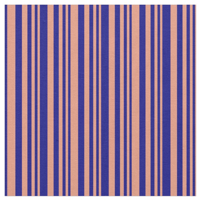 Dark Salmon & Blue Colored Stripes Pattern Fabric (Close Up)