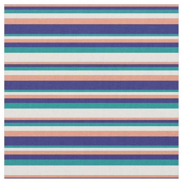 Dark Salmon, Blue, Dark Cyan & Light Yellow Fabric (Close Up)