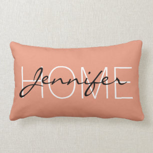 Dark salmon color home monogram lumbar pillow