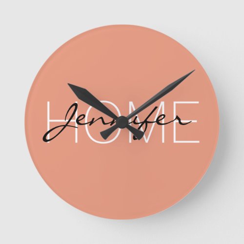 Dark salmon color home monogram round clock