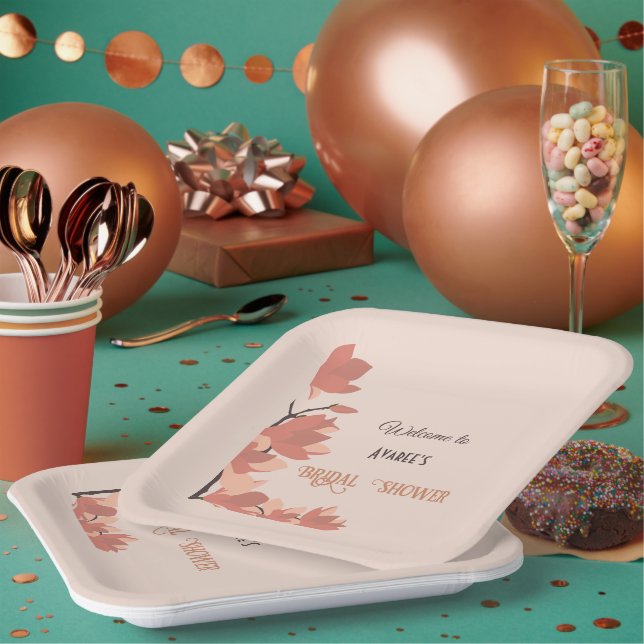Dark Salmon Cream and Brown Folk Art Shower Paper Plates (Multi)