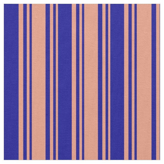 Dark Salmon & Dark Blue Lines/Stripes Pattern Fabric (Close Up)