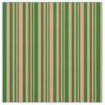[ Thumbnail: Dark Salmon & Dark Green Stripes/Lines Pattern Fabric ]