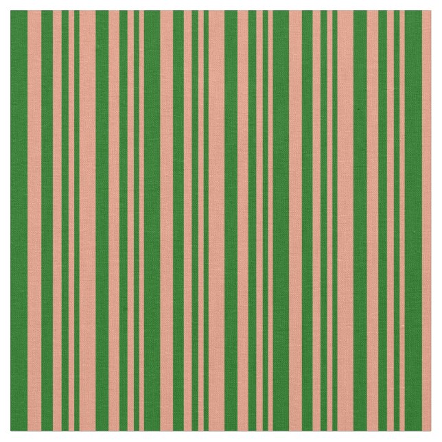 Dark Salmon & Dark Green Stripes/Lines Pattern Fabric (Close Up)