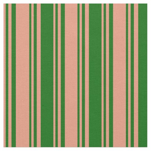 Dark Salmon & Dark Green Stripes/Lines Pattern Fabric