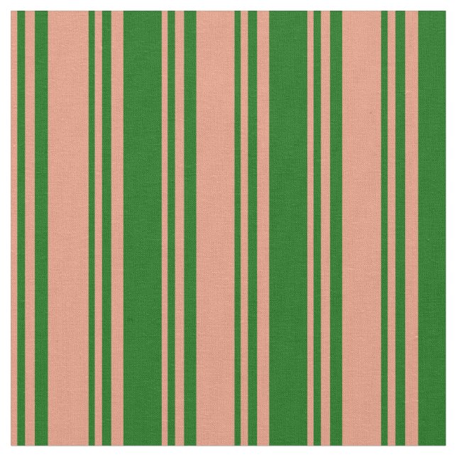 Dark Salmon & Dark Green Stripes/Lines Pattern Fabric (Close Up)