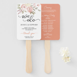 Dark Salmon Floral Elegant Wedding Modern Program Hand Fan