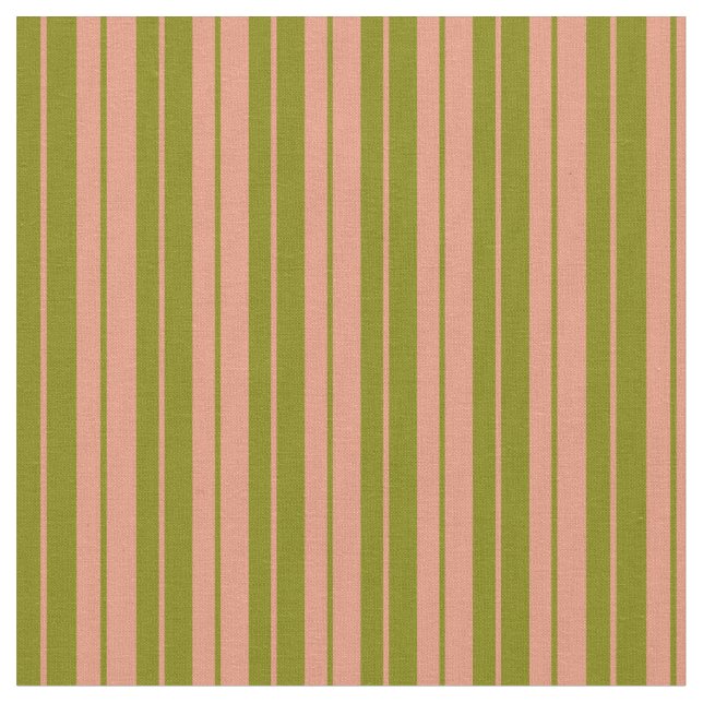 Dark Salmon & Green Lined/Striped Pattern Fabric (Close Up)