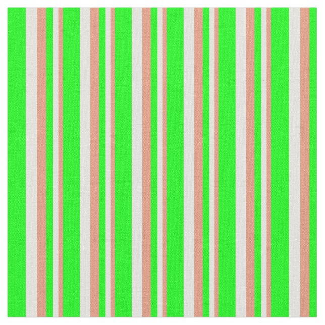 Dark Salmon, Light Yellow, and Lime Stripes Fabric (Close Up)