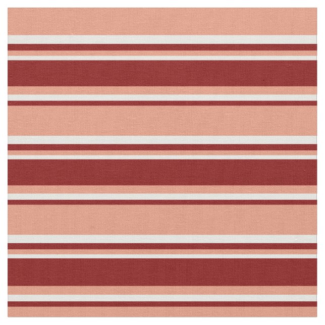 Dark Salmon, Maroon & Mint Cream Lines Fabric (Close Up)