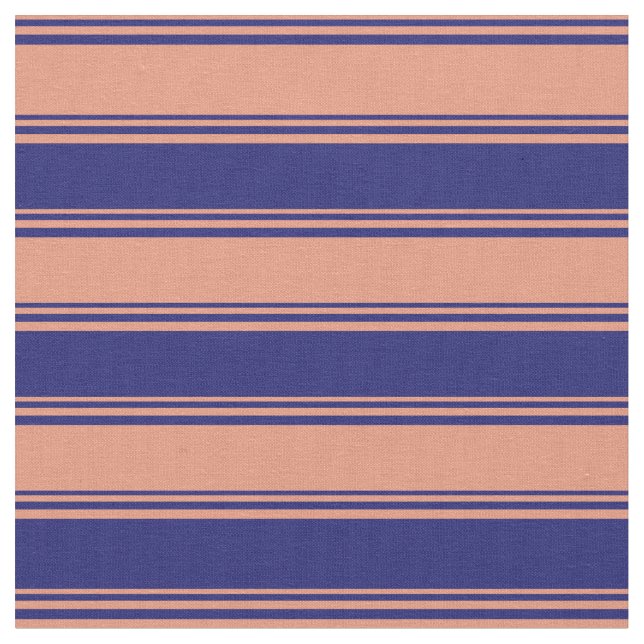 Dark Salmon & Midnight Blue Stripes/Lines Pattern Fabric (Close Up)