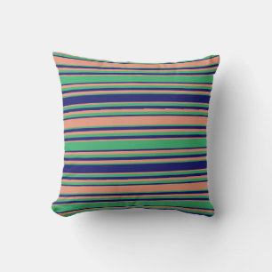 Dark Salmon, Sea Green & Midnight Blue Pattern Throw Pillow