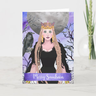Dark Samhain Queen Purple Full Moon Holiday Card