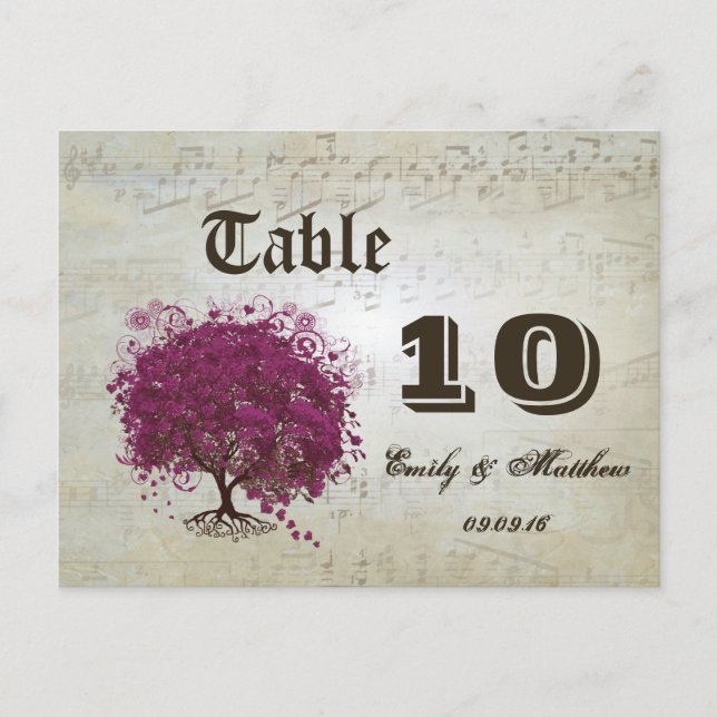 Dark Sangria Heart Leaf Tree Table Number (Front)