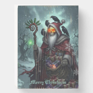 Dark Santa of Shadows – Gothic Christmas Skeleton Wooden Box Sign