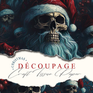 Dark Santa Skulls in Santa Hats Festive Decoupage Tissue Paper