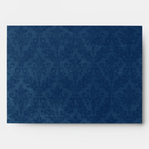 Dark Sapphire Blue Damask Custom Linen Wedding A_7 Envelope