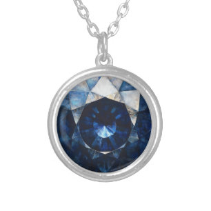 Dark Sapphire Gem Pattern Silver Plated Necklace