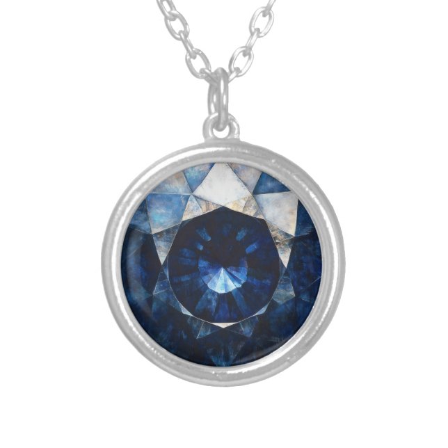 Dark Sapphire Gem Pattern Silver Plated Necklace (Front)