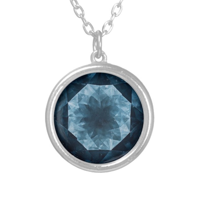 Dark Sapphire Gemstone Pattern Silver Plated Necklace (Front)