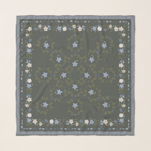 Dark Scandinavian Folk Floral Silk Scarf