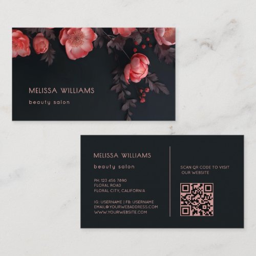 Dark Sculptural 3D Flowers Business Card