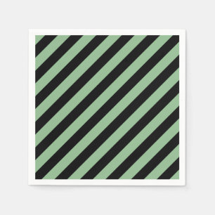 Dark Sea Green and Black Large Diag. Stripes Paper Napkins