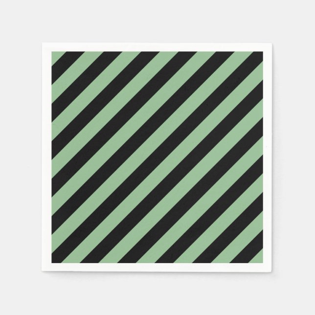 Dark Sea Green and Black Large Diag. Stripes Paper Napkins (Front)
