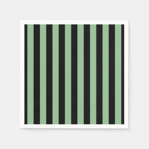 Dark Sea Green and Black Large Vert. Stripes Paper Napkins