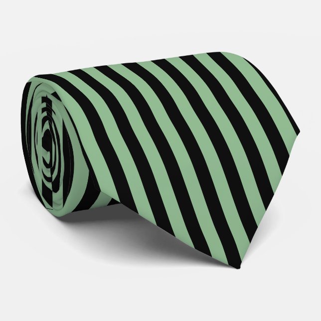 Dark Sea Green and Black Large Vertical Stripes Neck Tie (Rolled)