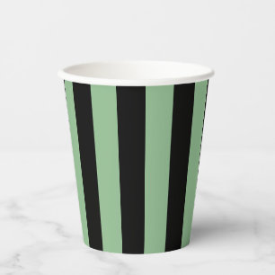 Dark Sea Green and Black Large Vertical Stripes Paper Cups
