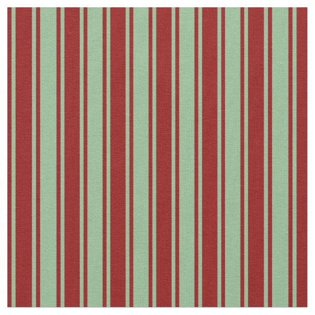 Dark Sea Green and Dark Red Stripes Fabric (Close Up)