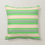 [ Thumbnail: Dark Sea Green, Bisque, and Lime Colored Pattern Throw Pillow ]