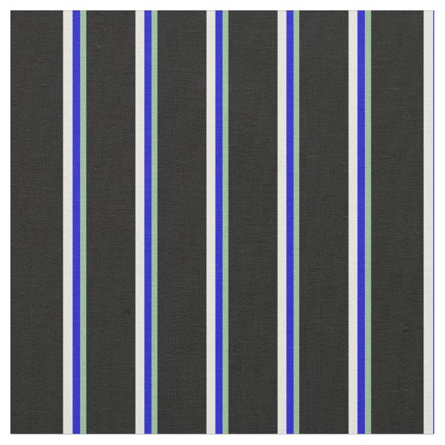 Dark Sea Green, Blue, Beige, and Black Lines Fabric (Close Up)