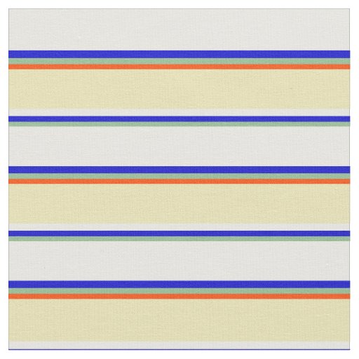 Dark Sea Green, Blue, Mint Cream, Tan & Red Lines Fabric