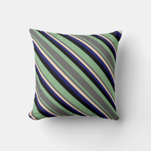 Dark Sea Green, Gray, Bisque, Midnight Blue, Black Throw Pillow