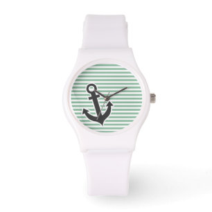 Dark Sea Green Horizontal Stripes; Anchor Watch