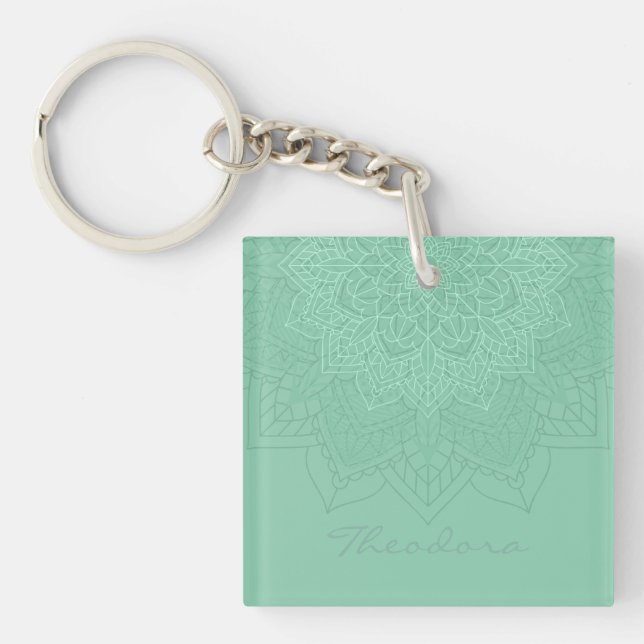 ”Dark Sea Green” Mandala Keychain (Front)
