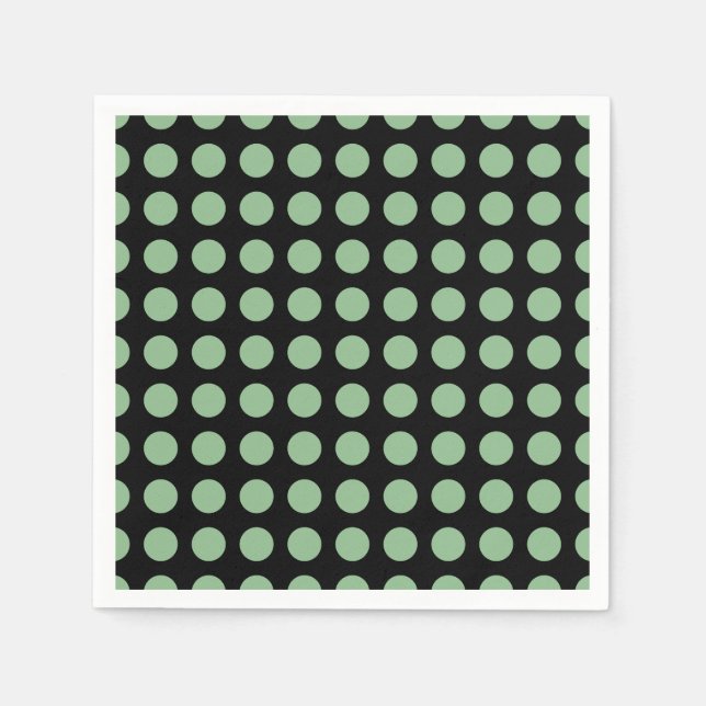 Dark Sea Green on Black Large H. Polka Dots Paper Napkins (Front)