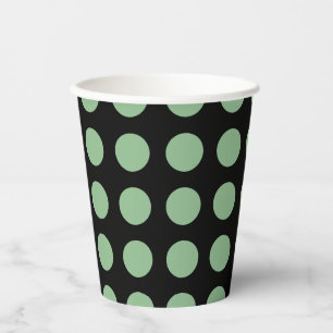 Dark Sea Green on Black Large Horiz. Polka Dots Paper Cups