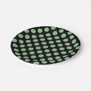 Dark Sea Green on Black Large Size Polka Dots Paper Plates