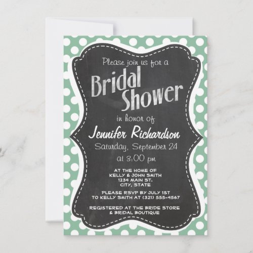 Dark Sea Green Polka Dots; Retro Chalkboard look Invites
