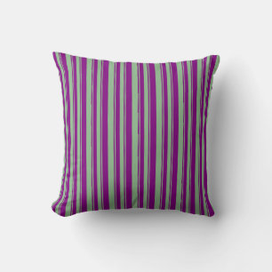 Dark Sea Green & Purple Lined/Striped Pattern Throw Pillow