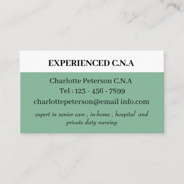 Dark Sea Green Simple CNA Business Card (Front)