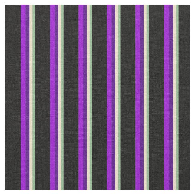 Dark Sea Green, Tan, Indigo, Dark Violet & Black Fabric (Close Up)
