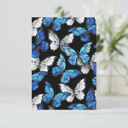 Dark Seamless Pattern with Blue Butterflies Morpho (Standing Front)
