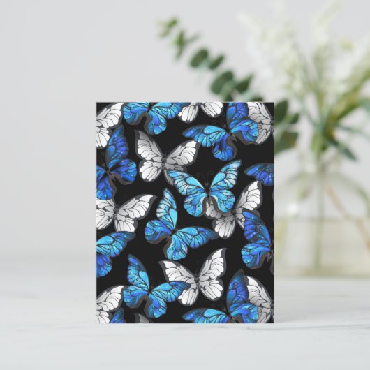 Dark Seamless Pattern with Blue Butterflies Morpho (Standing Front)